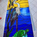 Stained Glass Window: Gray Heron with Turtle - Csilla Soós